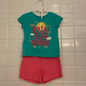 The Children Place set of teal short sleeves T-Shirt and pink shorts, size 3T